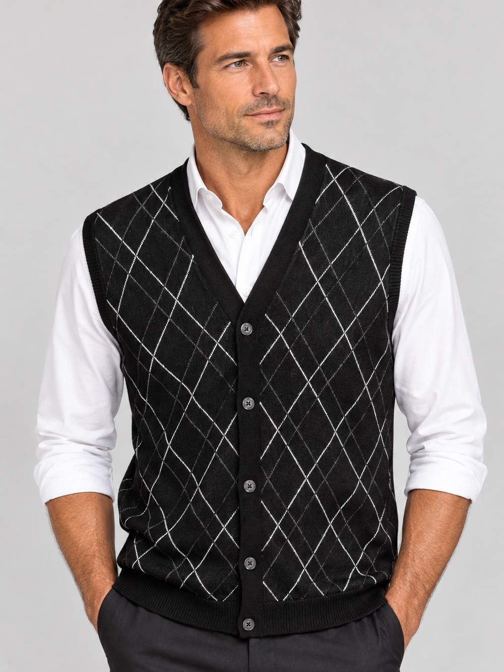 Merino Wool Sweater Vest Club Room Estate Argyle XL Preppy Classic Dark Academia